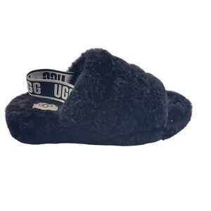 UGG Fluff Yeah Slide Sandals Black Womens Size 5 Furry Sheepskin Slippers‎